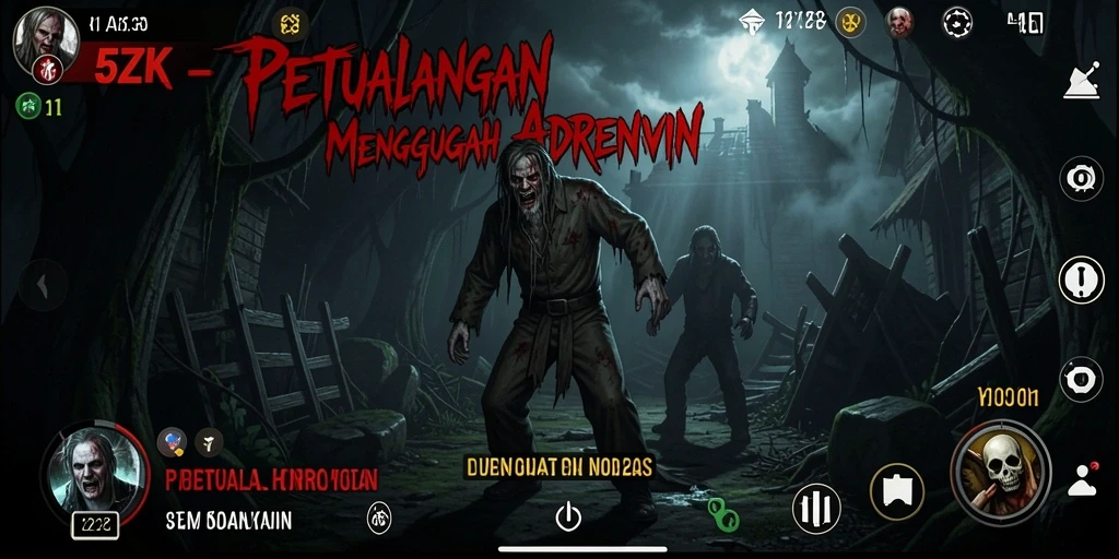 Screenshot gameplay 5ZK menampilkan suasana mencekam dan makhluk menyeramkan.