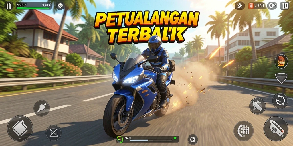 Gameplay mendebarkan dalam balapan motor cepat.