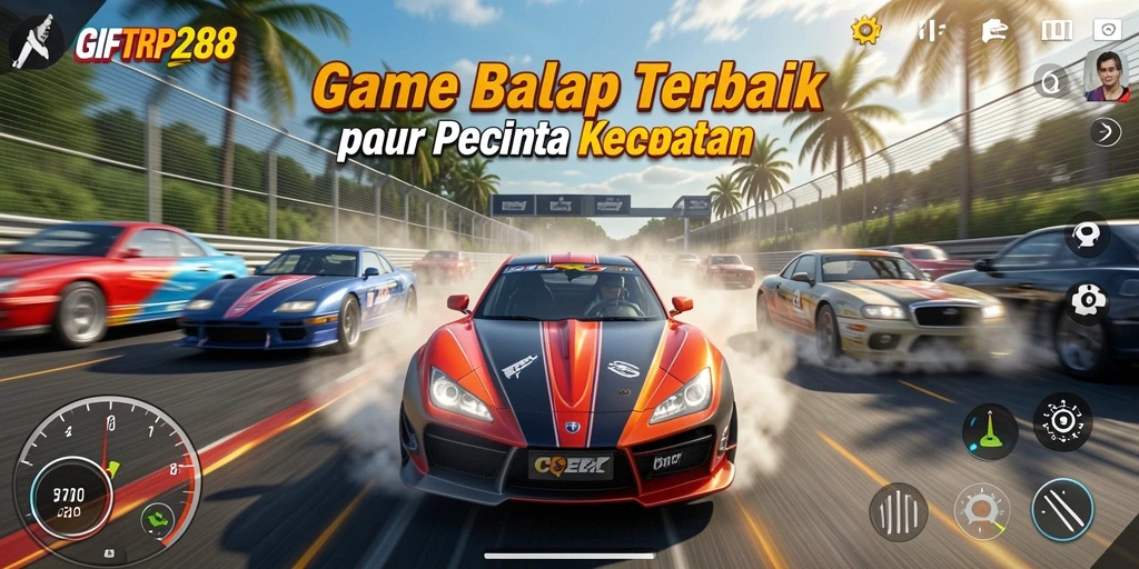 Tampak aksi balapan mendebarkan di GIFTRP288 dengan mobil-mobil yang berkecepatan tinggi.