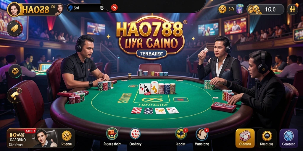 Screenshot HAO788 menampilkan dealer profesional dalam permainan Live Casino.