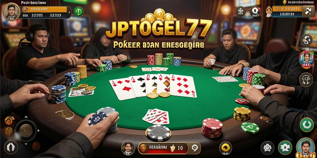 Tampilan gameplay poker seru di JPTOGEL77 dengan pemain aktif.