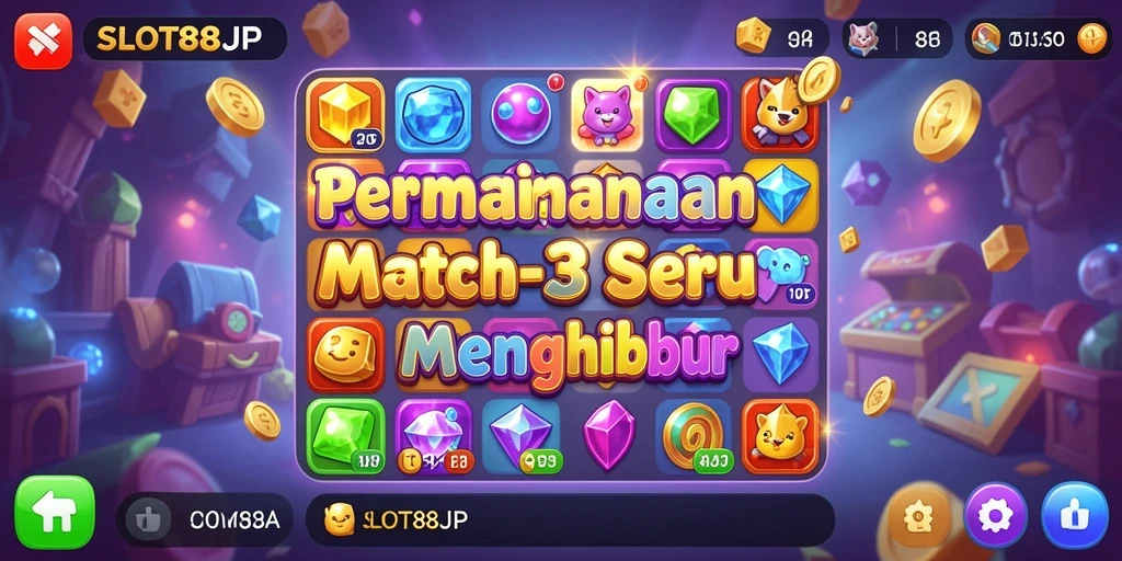 Screenshot utama SLOT88JP menampilkan gameplay Match-3 yang seru.