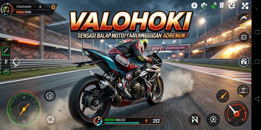Gameplay menegangkan di dalam VALOHOKI dengan motor balap cepat.